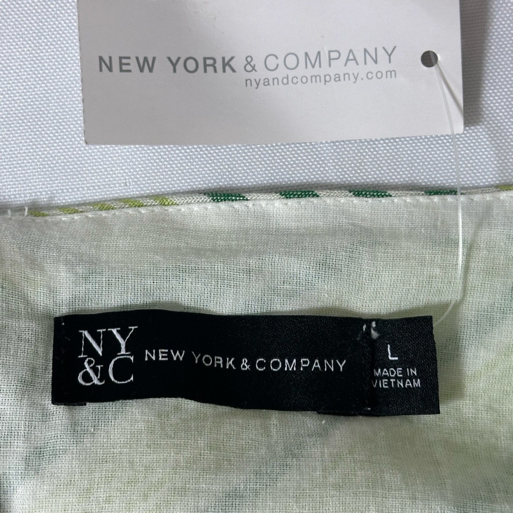 New York & Company Green Stripe Linen Blend Tie Waist Dress Women’s Size Large - Picture 7 of 7